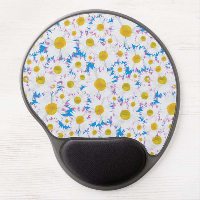 Pretty Gel Mousepad: Ditzy White Daisies on Blue Mouse Pad (Front)