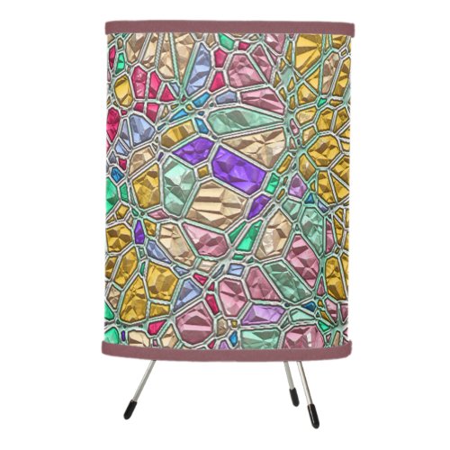 Pretty Gem Mosaic with Stained Glass Effect Tripod Lamp