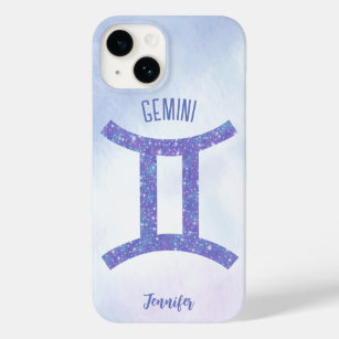 Pretty Gemini Astrology Sign Personalized Purple Case-Mate iPhone 14 Case