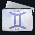 Pretty Gemini Astrology Sign Personalized Purple Laptop Sleeve<br><div class="desc">This pretty purple and lavender Gemini laptop sleeve features your astrological sign from the Zodiac in a beautiful sparkle like the constellations. Customize this cute astrology symbol gift with your name in cursive script for someone with a late May or early June birthday.</div>