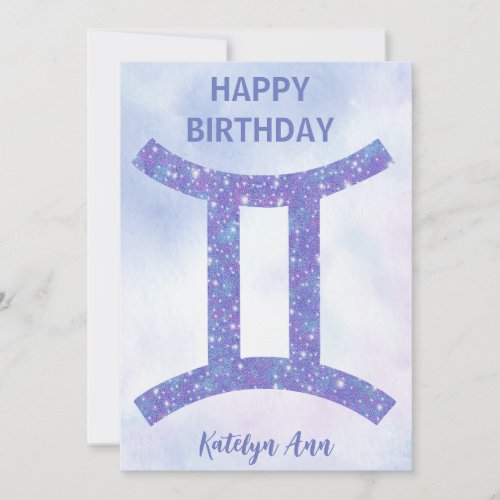 Pretty Gemini Sign Custom Purple Happy Birthday Card