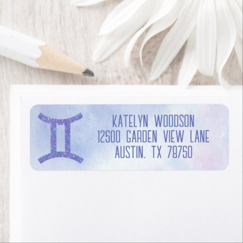 Pretty Gemini Sign Purple Birthday Return Address Label