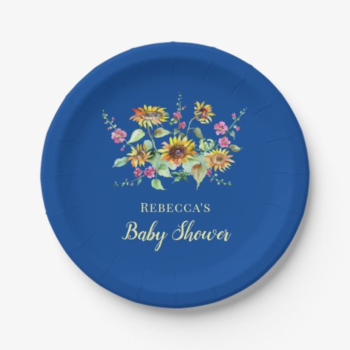 Pretty Gender Neutral Sunflower Baby Shower Paper Plates