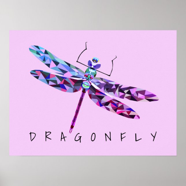 Pretty Geometric Colorful Dragonfly Poster (Front)