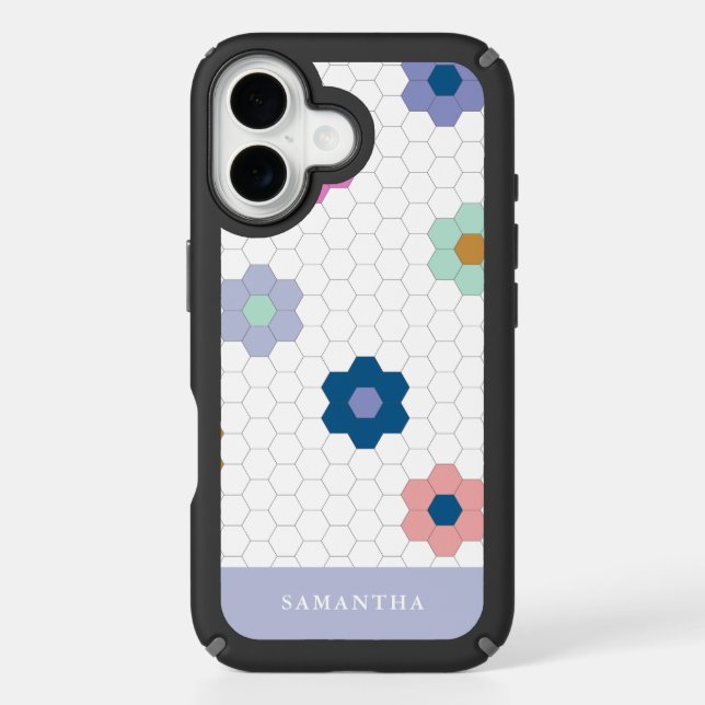 Pretty Geometric Hexagon Flowers in Lilac Speck iPhone Case (Front)