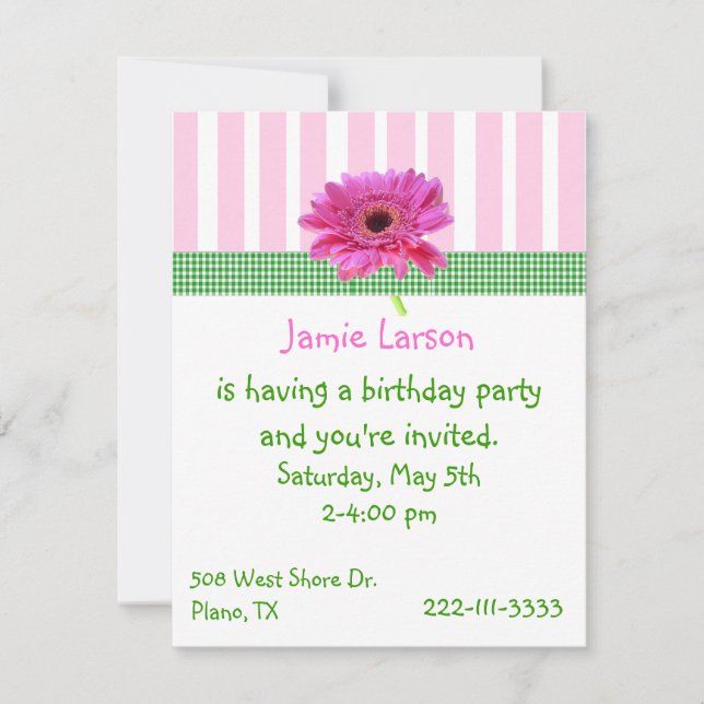 Pretty Gerber Daisy Girl's Birthday Invitation (Front)