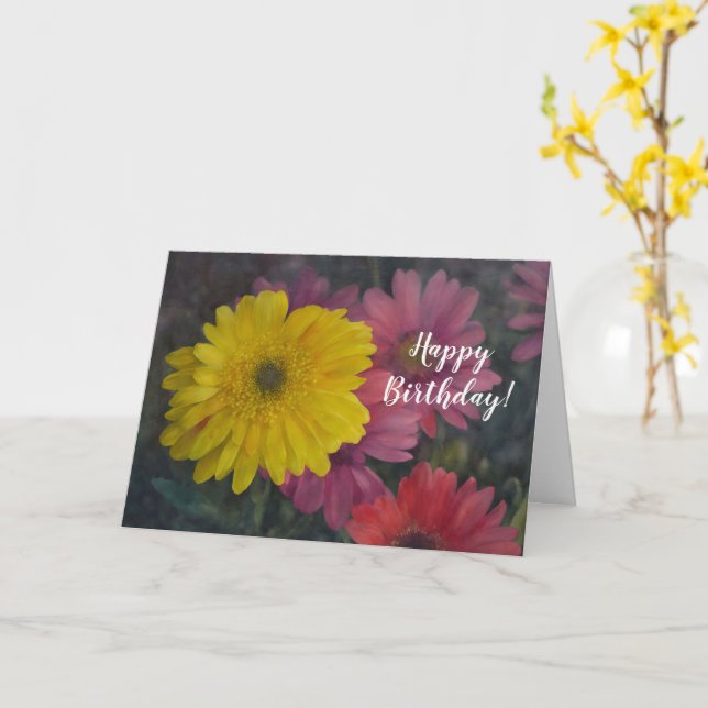 Pretty Gerbera Daisy Flowers Birthday Card (Yellow Flower)