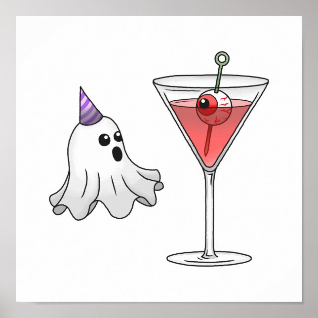 Pretty Ghost and Creepy Halloween Cocktail Poster (Front)