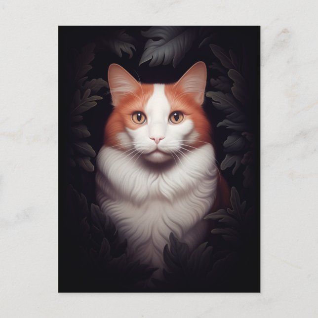 Pretty Ginger Cat Among Leaves Postcard (Front)