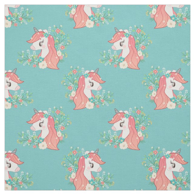 Pretty Ginger Floral Unicorn Pattern Fabric (Swatch)