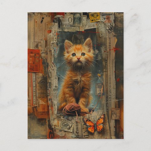 Pretty Ginger Kitten Collage Postcard