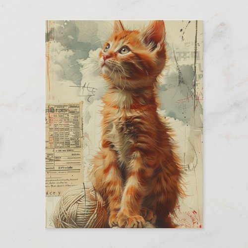 Pretty Ginger Kitten Vintage Collage Postcard