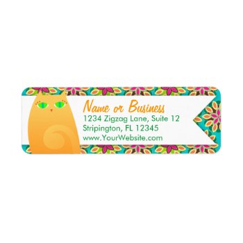 Pretty Ginger Kitty On Floral - Custom Labels by creativetaylor at Zazzle