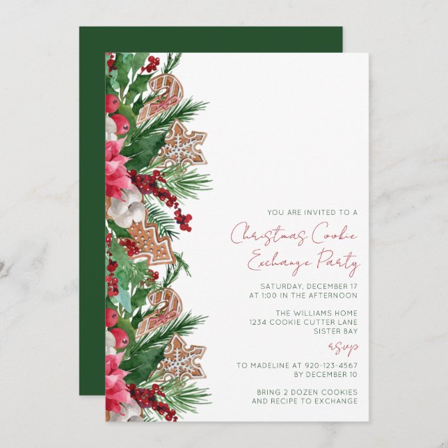Pretty Gingerbread Cookie Exchange Party Invitation (Front/Back)