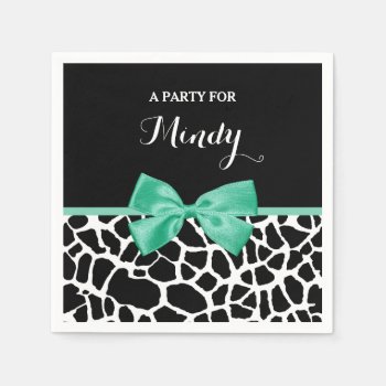 Pretty Giraffe Print Mint Green Bow With Name Paper Napkins by ohsogirly at Zazzle