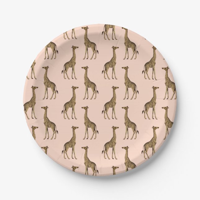 Pretty Giraffes on Pink Background Paper Plates (Front)
