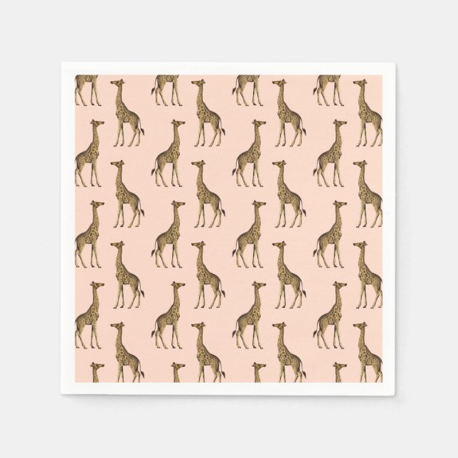 Pretty Giraffes Pink Napkins (Front)