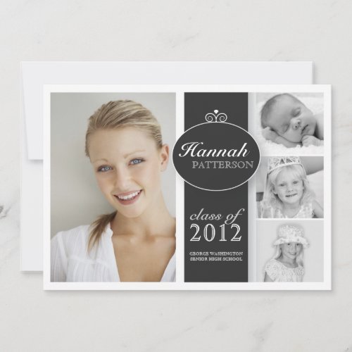 Pretty Girl 4 Photo Black &amp; White Graduation Personalized Invite