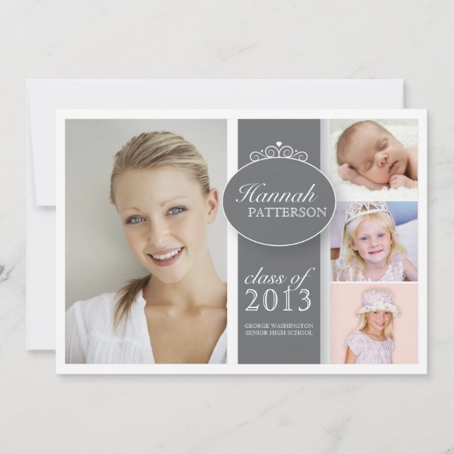 Pretty Girl 4 Photo in Gray Graduation Invitation (Front)