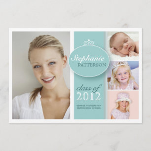 Pretty Girl 4 Photo in Teal Graduation Invitation