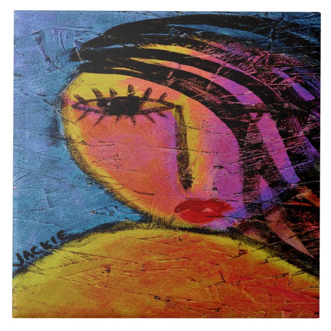 Pretty Girl Abstract Painting on OSB Board Ceramic Tile (Front)