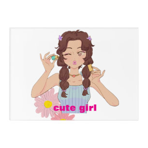 Pretty Girl Aesthetic Cute Makeup Illustration Acrylic Print