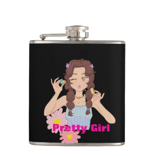 Pretty Girl Aesthetic Cute Makeup Illustration Flask