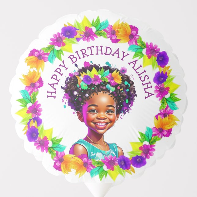 Pretty Girl African-American Girl Personalized Balloon (Front)