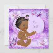 Pretty Girl Baby Shower Purple Butterfly Ethnic Invitation (Front)