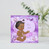 Pretty Girl Baby Shower Purple Butterfly Ethnic Invitation (Standing Front)