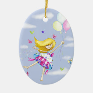 Pretty Girl Balloon Fairy Flight of Fancy Gifts Ceramic Ornament