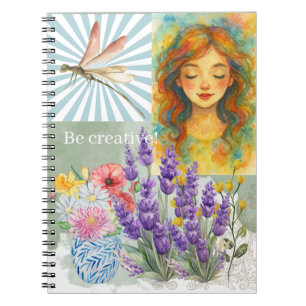 Pretty girl closing eyes Watercolor collage art Notebook