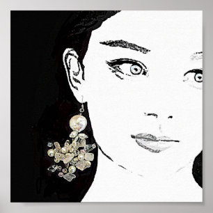 Pretty girl face fashion illustration fine art poster