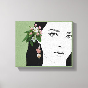 Pretty girl face fashion illustration floral cute canvas print