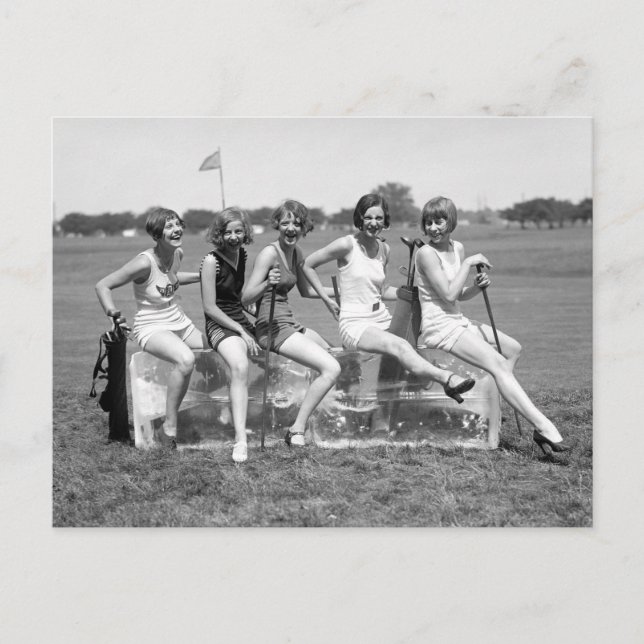 Pretty Girl Golfers, 1920s Postcard (Front)