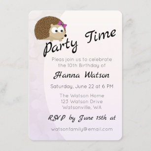 Pretty Girl Hedgehog Birthday Party Invitation