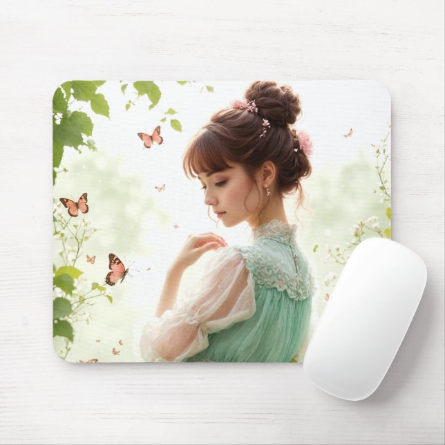 Pretty Girl In Summer Garden Mouse Pad (With Mouse)
