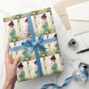 Pretty Girl In Summer Garden Wrapping Paper