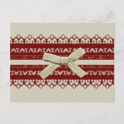 pretty Girl Kawaii Red Lace Beige Bow Postcard