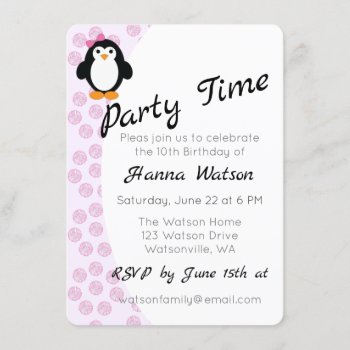 Pretty Girl Penguin  Birthday Party Invitation by Egg_Tooth at Zazzle