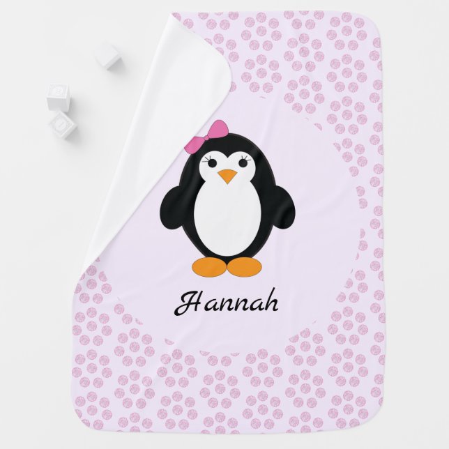 Pretty Girl Penguin with Pink Daisy background Baby Blanket (In Situ)