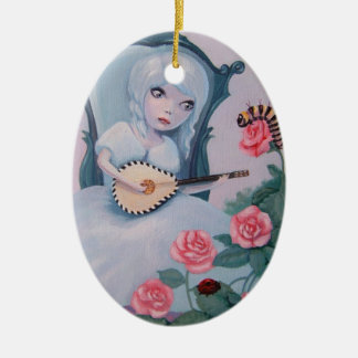 Pretty girl plays fairy music ceramic ornament