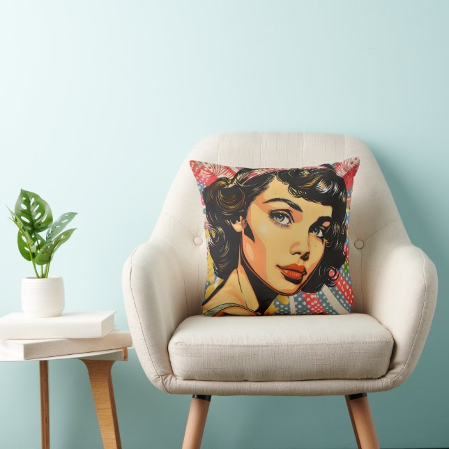 Pretty Girl Pop Art Throw Pillow (Chair)