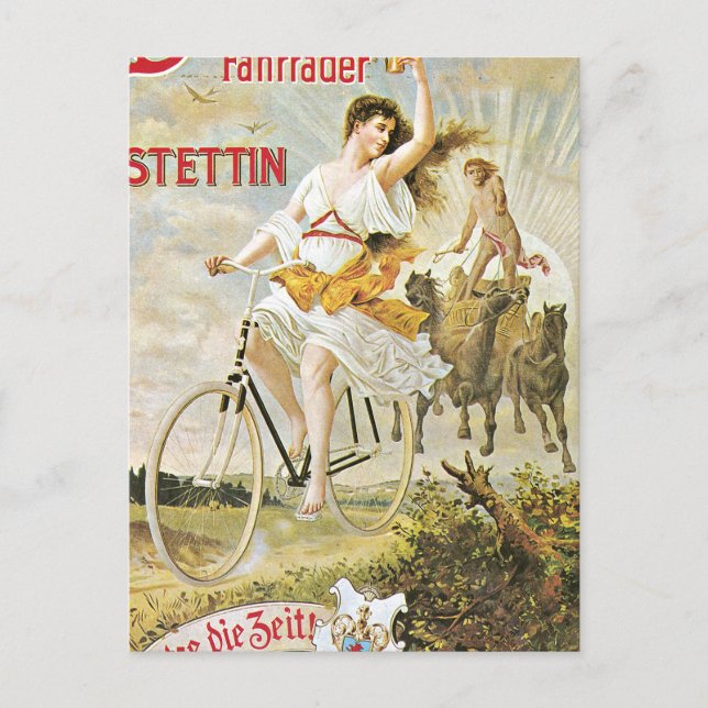 Pretty Girl Riding Vintage Bicycle Postcard (Front)