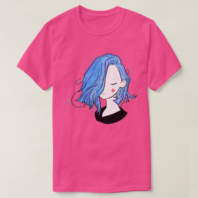 Pretty girl short hairstyles full blue black T-Shirt (Design Front)