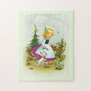 Pretty girl with a dog jigsaw puzzle