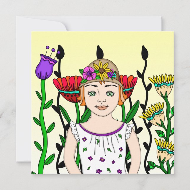 Pretty Girl with Floral Background (Front)