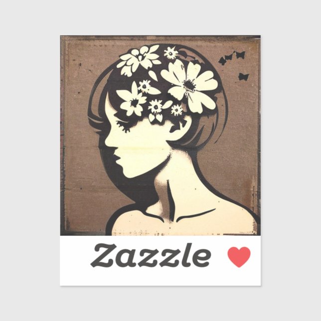 Pretty Girl with Flowers in her Hair Simple Art Sticker (Sheet)