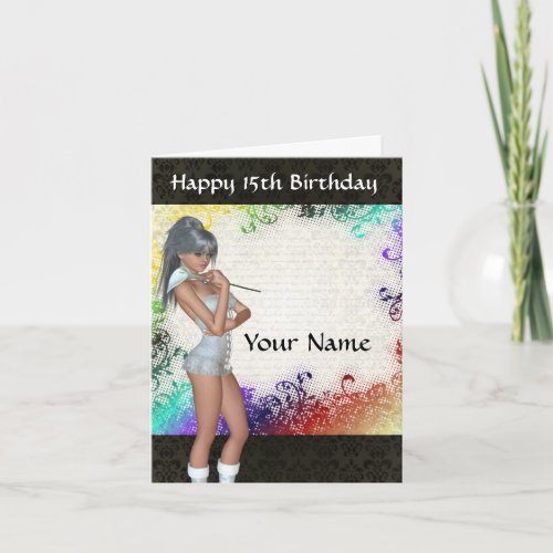 Pretty girl with lily 15th birthday card