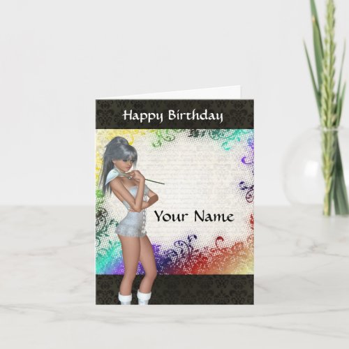 Pretty girl with lily birthday card
